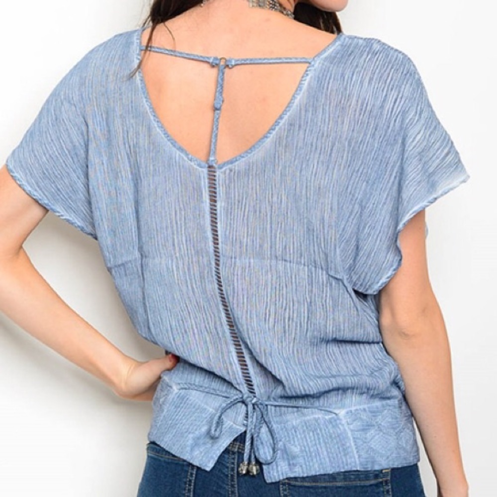 ❗️CLOSING SALE❗️ Sky Blue Mineral Wash Top - Picture 3 of 3